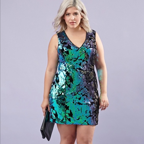 Forever 21 Dresses & Skirts - Forever 21 Plus + Sequin V Neck Mermaid Mini Dress